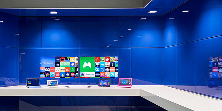 Back painted glass featured in Microsoft display