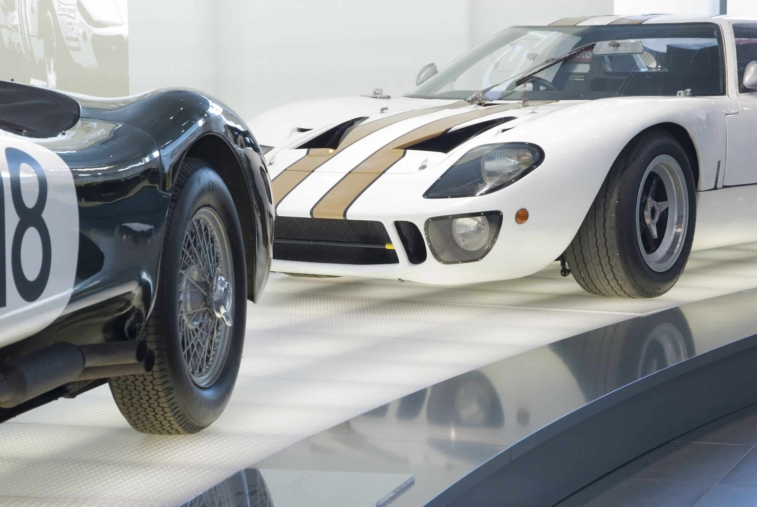 Translucent flooring in an automotive museum exhibition