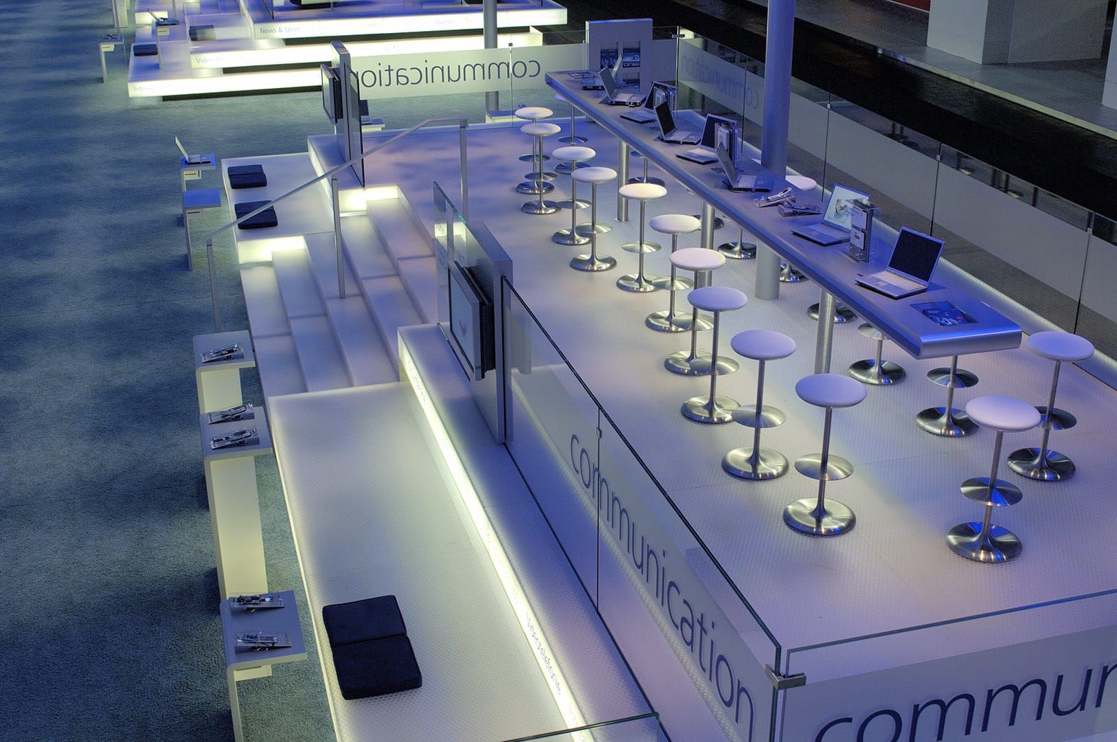 Backlit translucent flooring at an exhibition booth