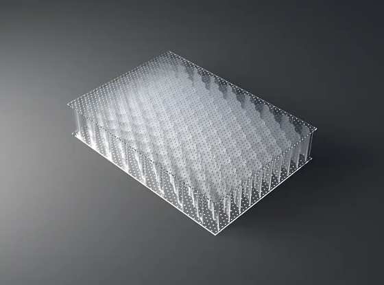 AIR-board acoustic panel with micro-perforated facing and translucent honeycomb core