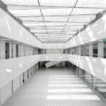 AIR-board acoustic translucent wall and ceiling panels in a large open atrium