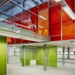 Translucent clear-PEP ECO honeycomb panels in an open interior space