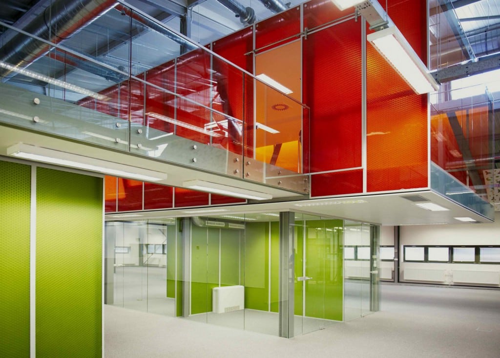 Translucent clear-PEP ECO honeycomb panels in an open interior space
