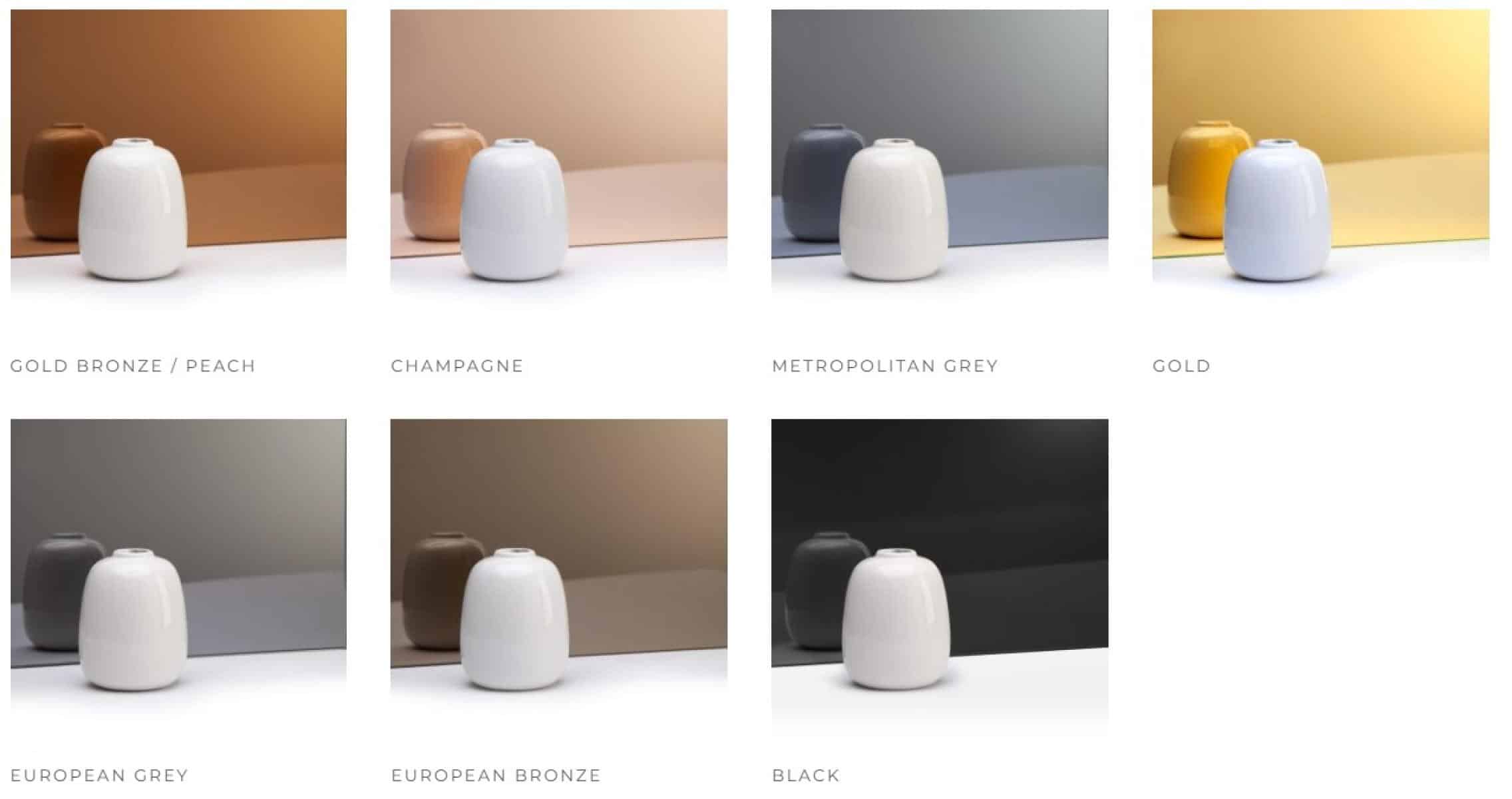 Surface Products colored mirror finishes from Gold to Black